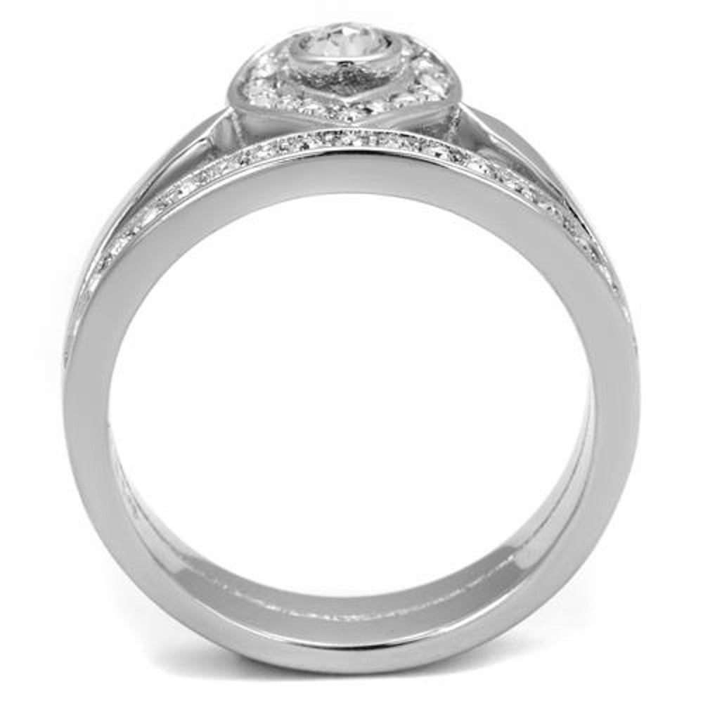 ARTK2095 Women's High Polished Stainless Steel Crystal Crown Fashion Ring Size 5-10